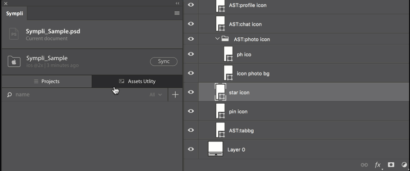 Marking one or more layers as assets in Photoshop