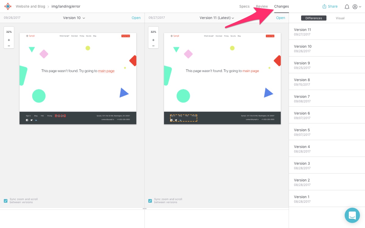 Comparing changes in two versions