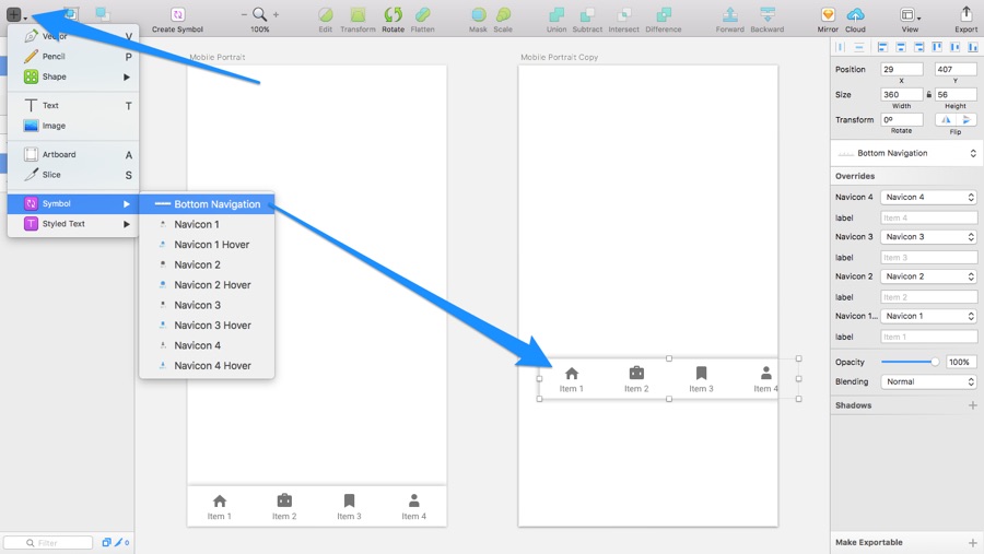 Inserting symbols into the design