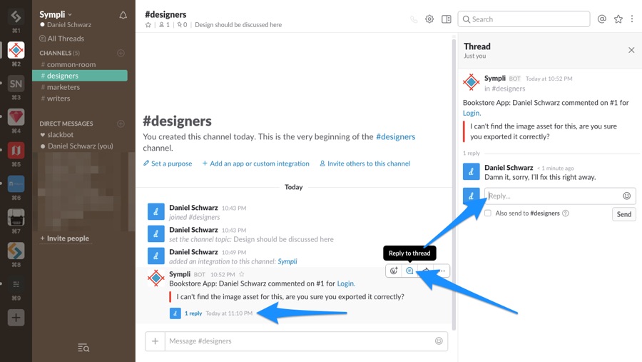 Replying to thread in Slack