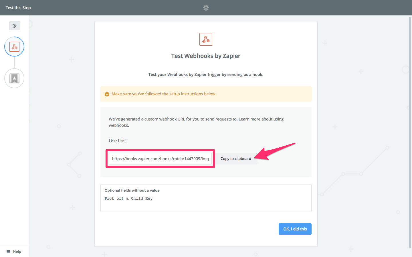 Getting the webhook URL from Zapier